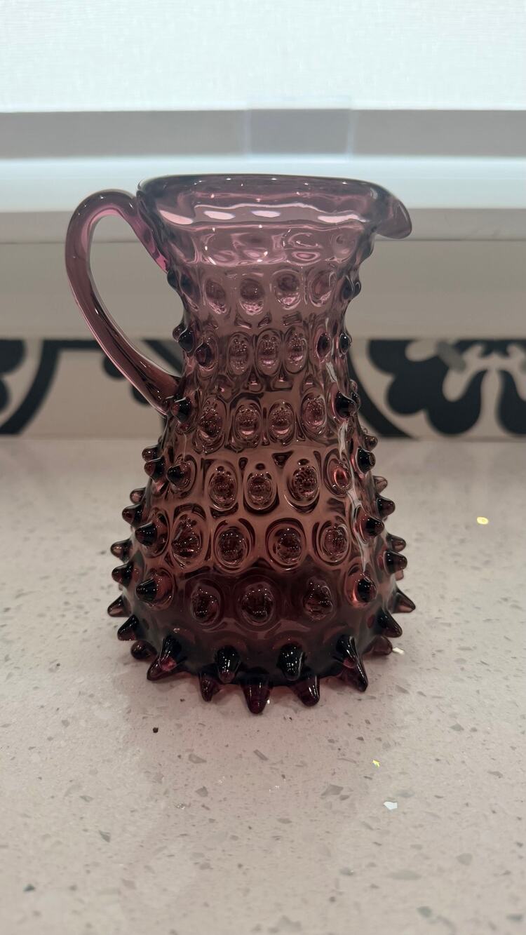 Vintage Empoli Italy Amethyst Purple Spiked Hobnail Art Glass Pitcher MCM